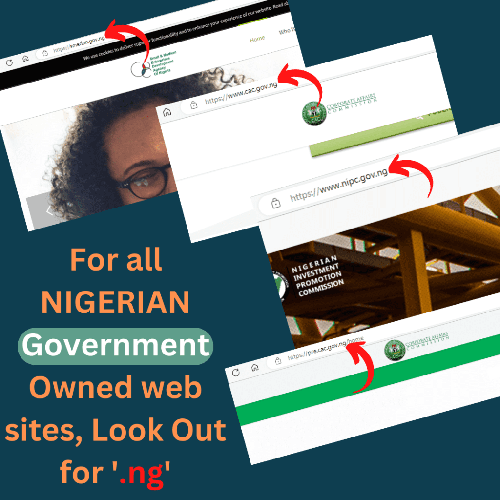 For all Nigerian government owned websites, look out for .ng