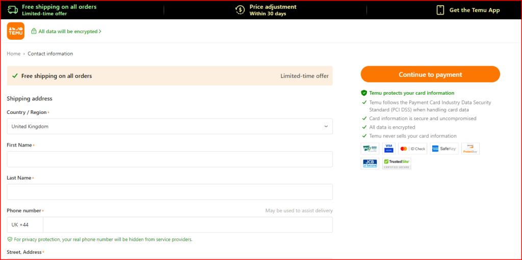 Put your shipping address on Temu before you chek out